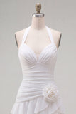 Robe de fin d’année bleue bodycon à étages avec fleurs 3D