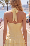 Robe de fin d’année bleue bodycon à étages avec fleurs 3D