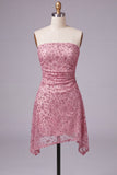 Robe courte de rentrée courte de rentrée en rose poussiéreuse sans bretelles Body-Moulante avec perles