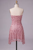 Robe courte de rentrée courte de rentrée en rose poussiéreuse sans bretelles Body-Moulante avec perles