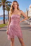 Robe courte de rentrée courte de rentrée en rose poussiéreuse sans bretelles Body-Moulante avec perles