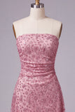 Robe courte de rentrée courte de rentrée en rose poussiéreuse sans bretelles Body-Moulante avec perles