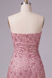Robe courte de rentrée courte de rentrée en rose poussiéreuse sans bretelles Body-Moulante avec perles
