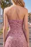 Robe courte de rentrée courte de rentrée en rose poussiéreuse sans bretelles Body-Moulante avec perles