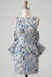 Robe de bal rose verte Bodycon Jacquard à col bateau fleuri avec grand nœud