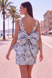 Robe de bal rose verte Bodycon Jacquard à col bateau fleuri avec grand nœud