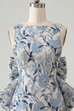 Robe de bal rose verte Bodycon Jacquard à col bateau fleuri avec grand nœud