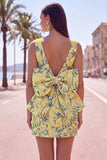 Robe de bal rose verte Bodycon Jacquard à col bateau fleuri avec grand nœud