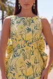 Robe de bal rose verte Bodycon Jacquard à col bateau fleuri avec grand nœud
