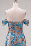 Robe courte de rentrée à la maison à la fleur bleue bleue scintillante à paillettes moulantes