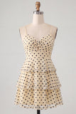 Robe de la rentrée A-Line Sequins champagne En gradins, en forme de cordon à volants et en dentelle arrière