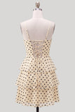 Robe de la rentrée A-Line Sequins champagne En gradins, en forme de cordon à volants et en dentelle arrière
