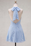 Robe courte de retour à la maison en dos nu, dos nu, ligne A, broderie florale