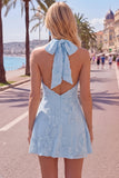 Robe courte de retour à la maison en dos nu, dos nu, ligne A, broderie florale