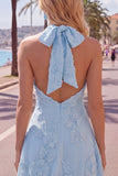 Robe courte de retour à la maison en dos nu, dos nu, ligne A, broderie florale
