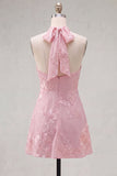 Robe courte de retour à la maison en dos nu, dos nu, ligne A, broderie florale