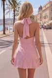 Robe courte de retour à la maison en dos nu, dos nu, ligne A, broderie florale