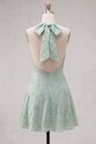 Robe courte de retour à la maison en dos nu, dos nu, ligne A, broderie florale