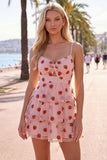 Robe de fin d’année à la rentrée rose rose à trous de serrure à volants à niveaux et à bretelles froncées