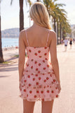 Robe de fin d’année à la rentrée rose rose à trous de serrure à volants à niveaux et à bretelles froncées