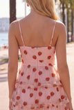 Robe de fin d’année à la rentrée rose rose à trous de serrure à volants à niveaux et à bretelles froncées
