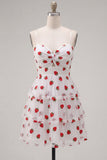 Robe de fin d’année à la rentrée rose rose à trous de serrure à volants à niveaux et à bretelles froncées