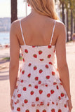 Robe de fin d’année à la rentrée rose rose à trous de serrure à volants à niveaux et à bretelles froncées