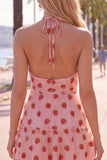Robe courte de rentrée à la rentrée rose rose à boutons et à volants