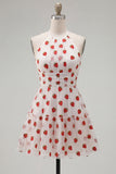 Robe courte de rentrée à la rentrée rose rose à boutons et à volants