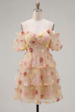 Robe de rentrée à volants à volants champagne champagne avec épaules froides et fleurs 3D