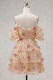 Robe de rentrée à volants à volants champagne champagne avec épaules froides et fleurs 3D