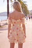 Robe de rentrée à volants à volants champagne champagne avec épaules froides et fleurs 3D