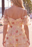 Robe de rentrée à volants à volants champagne champagne avec épaules froides et fleurs 3D