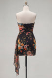 Robe courte de rentrée à la maison à fleur noire rouge rouge fleur moulante et ceinture