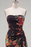 Robe courte de rentrée à la maison à fleur noire rouge rouge fleur moulante et ceinture