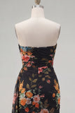 Robe courte de rentrée à la maison à fleur noire rouge rouge fleur moulante et ceinture