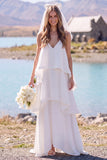 Robe de mariée maxi blanche pour elopement à col V à étages et sans manches