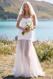 Robe de mariée maxi blanche sans bretelles en tulle pour elopement