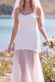 Robe de mariée maxi blanche sans bretelles en tulle pour elopement