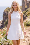 Robe de mariée courte blanche à encolure dos-nu avec fleur 3D