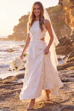 Robe de mariée maxi blanche à col rond avec appliqués floraux, pour elopement