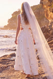 Robe de mariée maxi blanche à col rond avec appliqués floraux, pour elopement