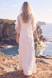 Robe de mariée maxi elopement fourreau à col rond à col rond blanc avec fleur 3D