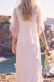Robe de mariée maxi elopement fourreau à col rond à col rond blanc avec fleur 3D