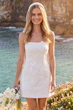 Robe de mariée courte blanche à col carré avec appliqués floraux