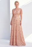Robe de la mère de la mariée en ligne A à col en V en rose poussiéreuse avec franges