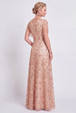Robe de la mère de la mariée en ligne A à col en V en rose poussiéreuse avec franges