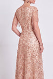 Robe de la mère de la mariée en ligne A à col en V en rose poussiéreuse avec franges