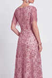 Robe de la mère de la mariée en ligne A à col en V en rose poussiéreuse avec franges