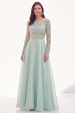 Robe de la mère de la mariée à manches longues en mousseline vert ligne A